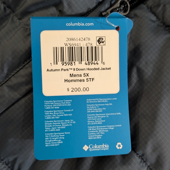 Columbia New Big Men's Autumn Park II Down Jacket Winter Cold Size 5XL Blue EUC - Picture 11 of 16
